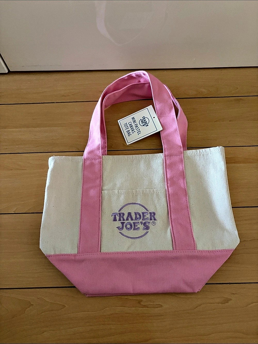 Trader Joe's Mini Pastel Canvas Tote Bag in Pink NWT